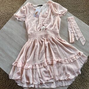 Elegant Blush Mini Dress with Ruffle Details
